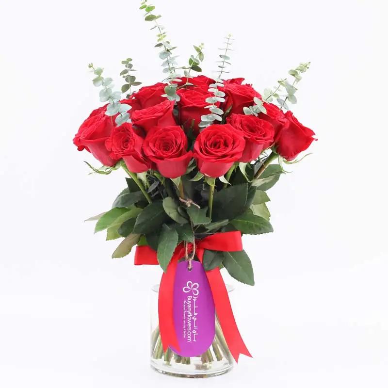 Beauty 21 Red Roses Vase and I Love You Teddy thumbnail 2