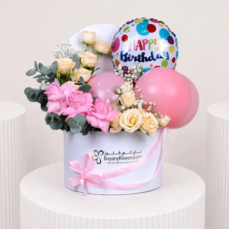 Pastel Birthday Balloon and Flower Box from Buy Any Flowers Dubai in Dubai
