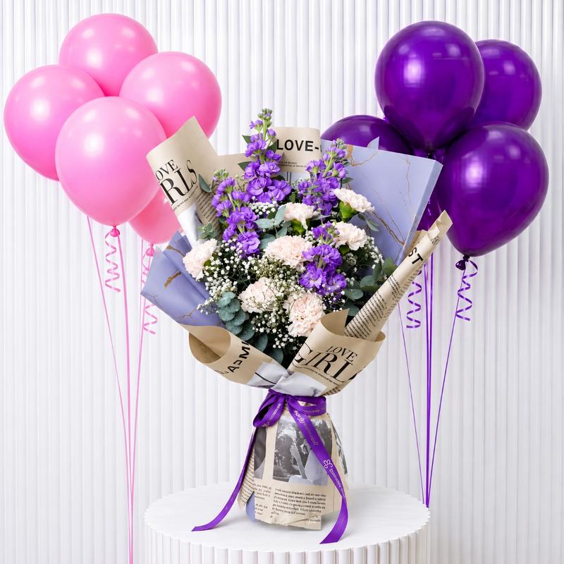Blushing Pink Bouquet and Balloons in Dubai
