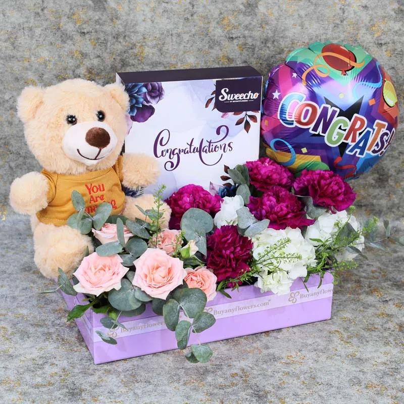 Mauve Congrats Flower Hamper thumbnail 4