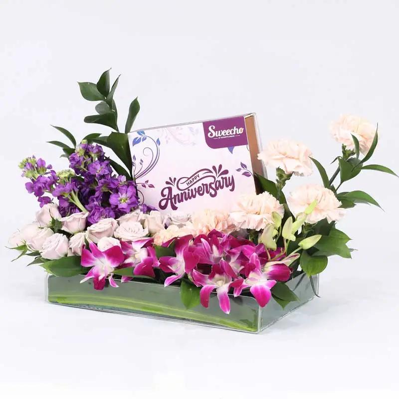 Wishes Flowers and Aniiversary Chocolates Arrangement thumbnail 3