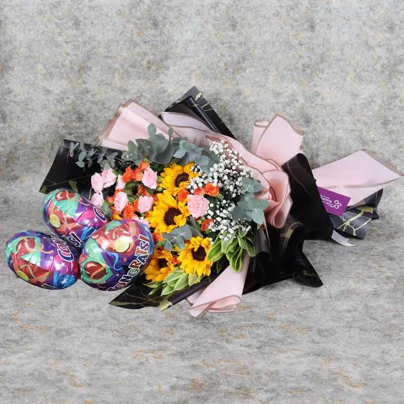Sunburst Flowers and Congrats Balloons Bouquet thumbnail 4
