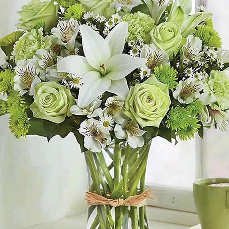 Green and White Flowers Vase thumbnail 2