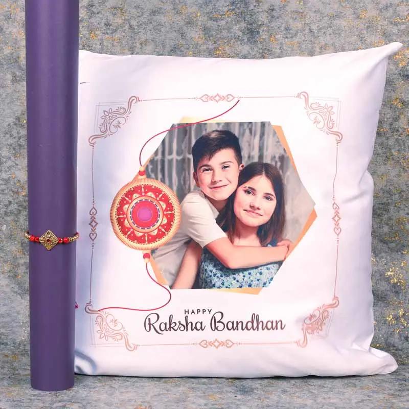 Antique Kundan Rakhi and Personalised Cushion - Gifts gift from Buy Any Flowers Dubai in Al Quoz Industrial Area 4, Dubai, UAE