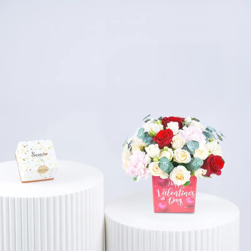 Valentine Flower Arrangement and Chocolates - Gift Sets gift from Buy Any Flowers Dubai in Al Quoz Industrial Area 4, Dubai, UAE