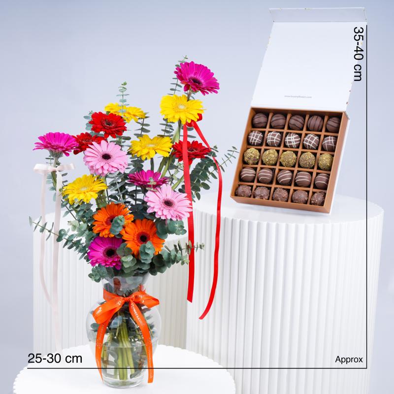 Nature 15 Gerberas in Vase with Chocolates - Gift Sets gift from Buy Any Flowers Dubai in Al Quoz Industrial Area 4, Dubai, UAE - image 3
