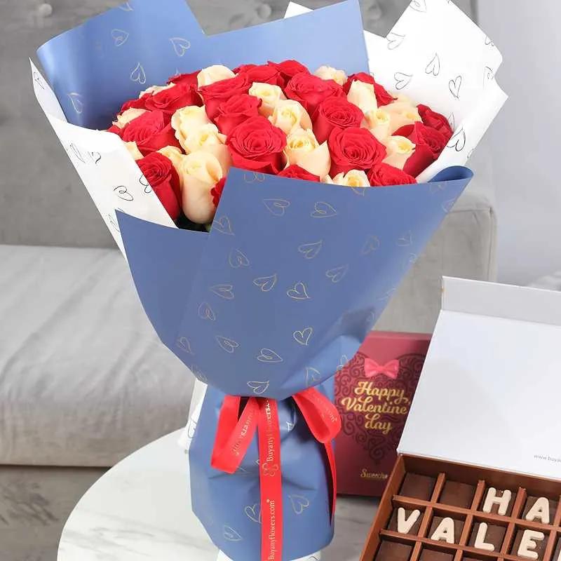 Peach Cherry Bouquet and Happy Valentines Day Chocolates By Sweecho thumbnail 3