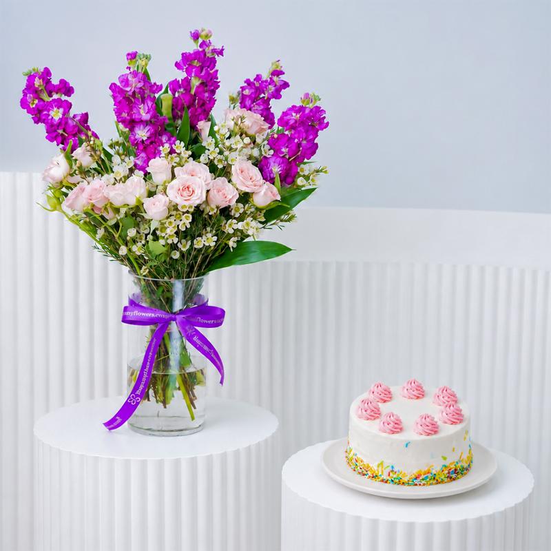 Lavender Glow Flower and Cake Combo - Gift Sets gift from Buy Any Flowers Dubai in Al Quoz Industrial Area 4, Dubai, UAE