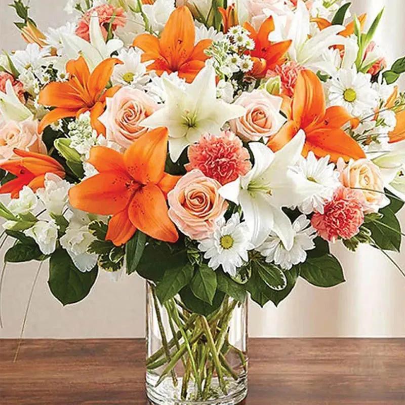 Joyful White Peach N Orange Flowers thumbnail 3