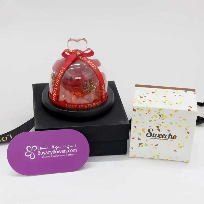 Designer Red Preserved Rose with Box and 250gm Chocolates