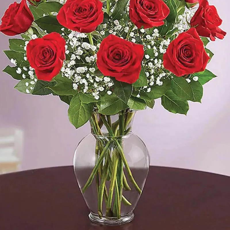 Elegant 12 Roses In Vase thumbnail 3