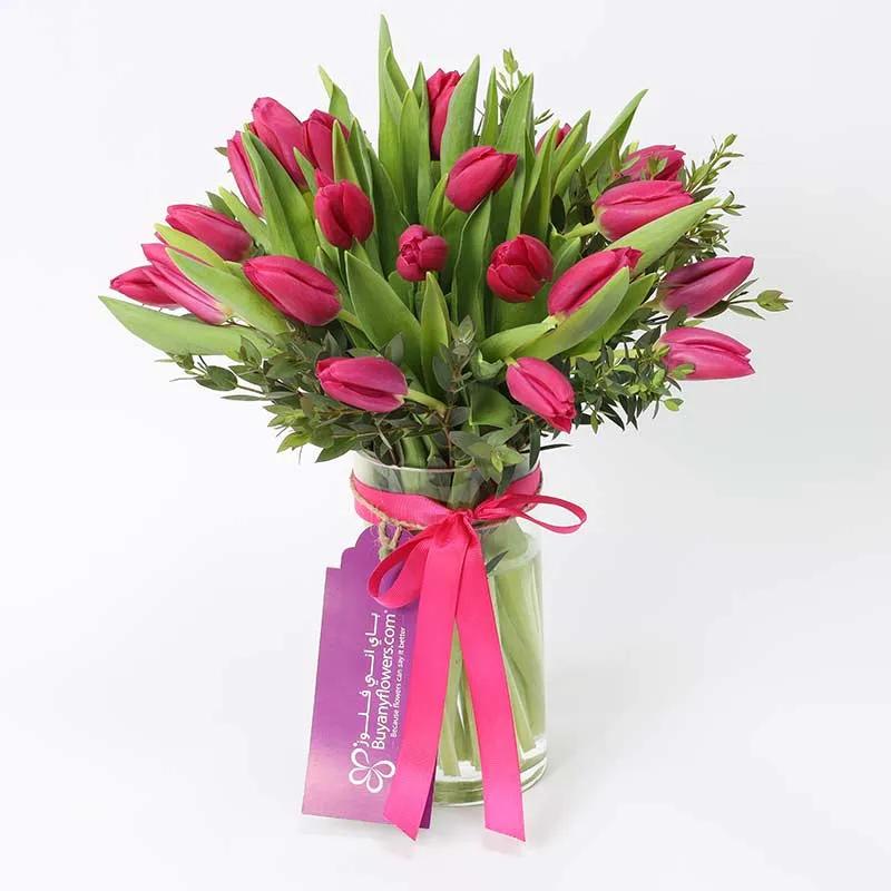 Ruby 21 Dark Pink Tulips - Flowers gift from Buy Any Flowers Dubai in Al Quoz Industrial Area 4, Dubai, UAE