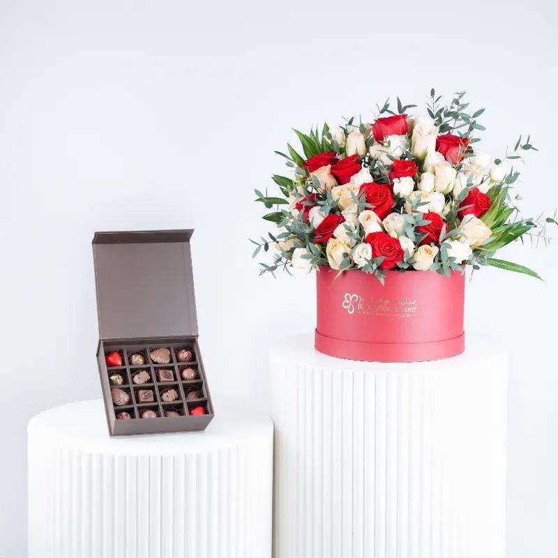 Forever in Bloom Rose Box with Chocolate - Gift Sets gift from Buy Any Flowers Dubai in Al Quoz Industrial Area 4, Dubai, UAE