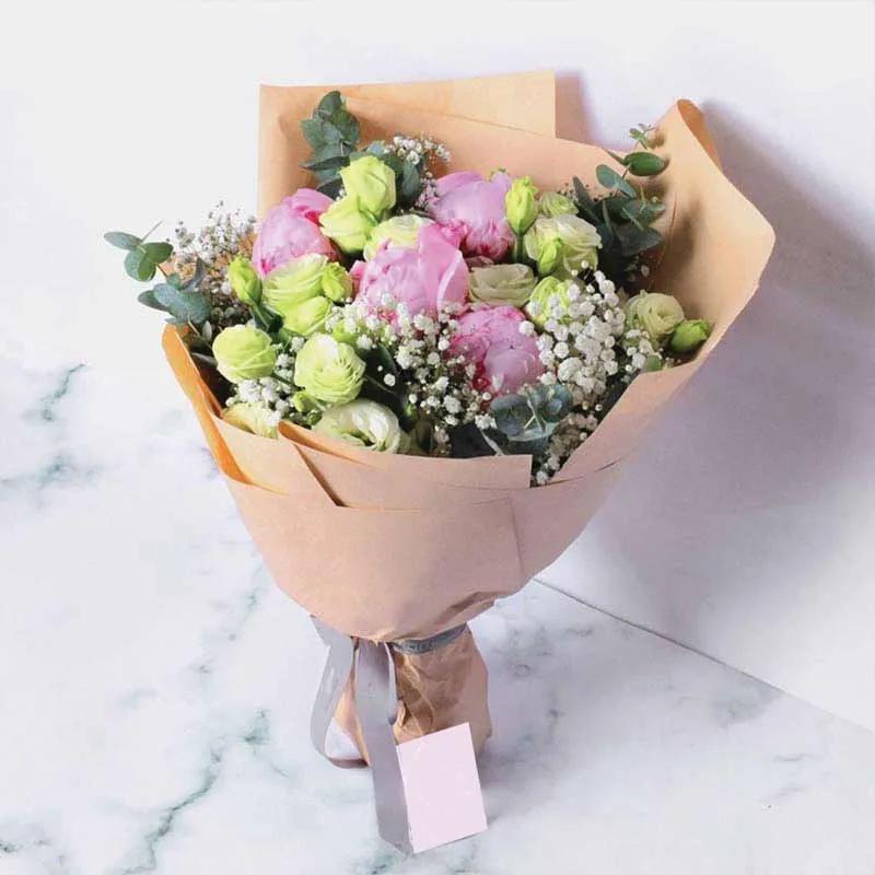 Pink Peonies and White Roses Bouquet