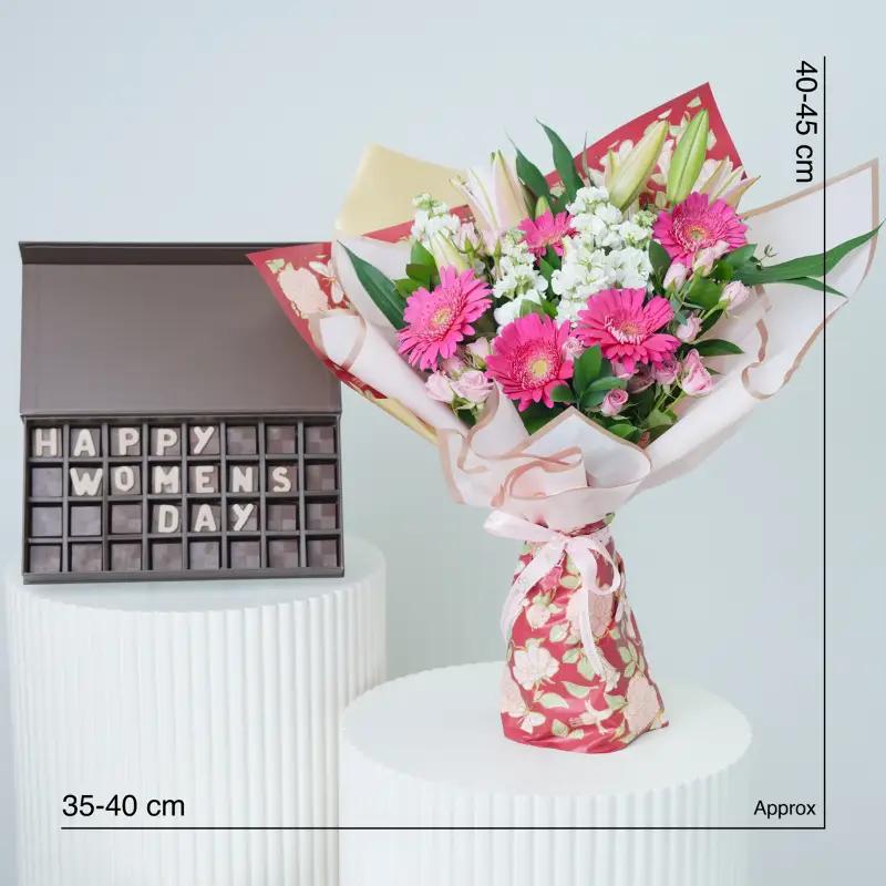 Pink Radiance Bouquet With Chocolate - Gift Sets gift from Buy Any Flowers Dubai in Al Quoz Industrial Area 4, Dubai, UAE - image 3