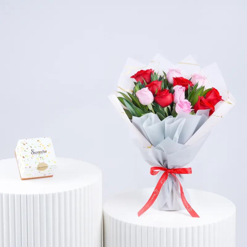 Cute 11 Roses Bouquet and Chocolates 250gm - Gift Sets gift from Buy Any Flowers Dubai in Al Quoz Industrial Area 4, Dubai, UAE