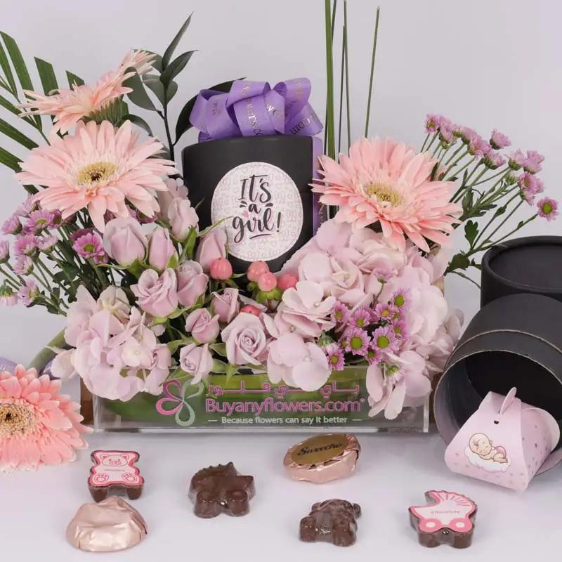 Its a Girl Flowers and Chocolate Arrangement thumbnail 2