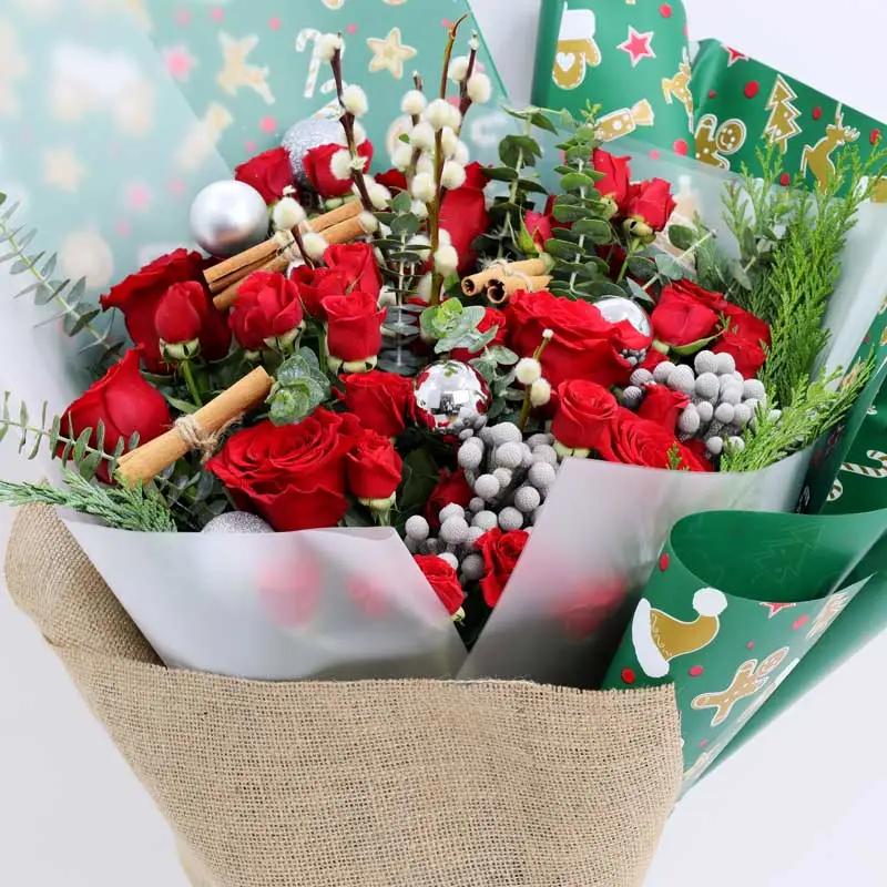 Christmas Red Roses Flower Bouquet thumbnail 2