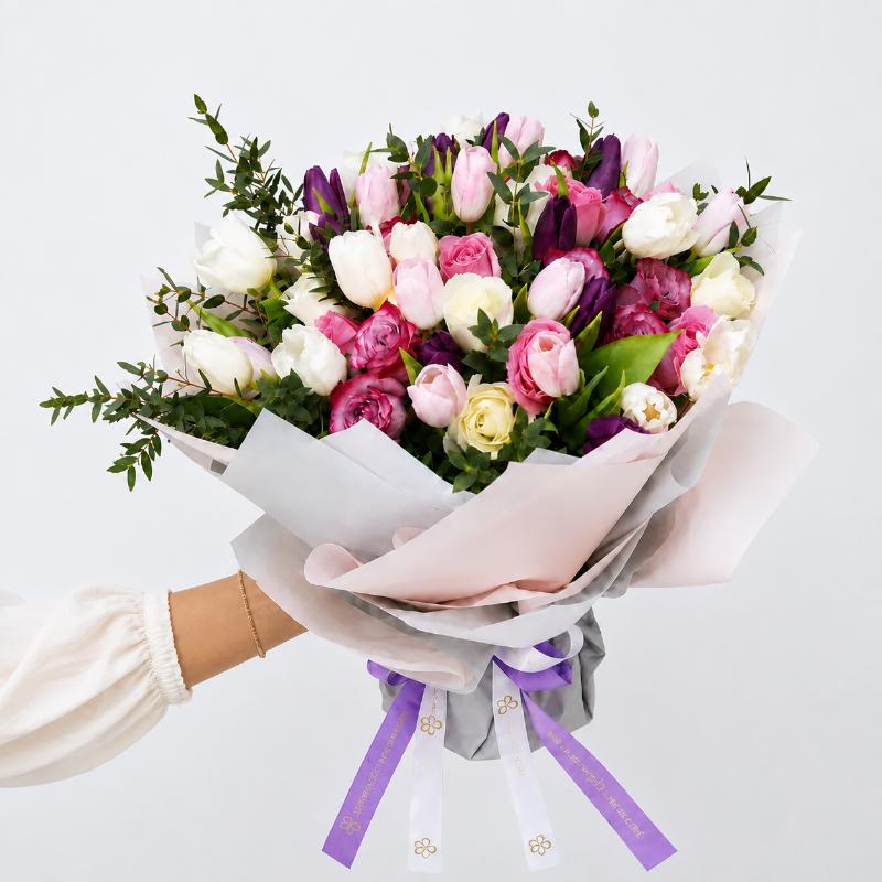 Modest 60 Roses and Tulips Bouquet with Ferrero Rocher - Gift Sets gift from Buy Any Flowers Dubai in Al Quoz Industrial Area 4, Dubai, UAE - image 3