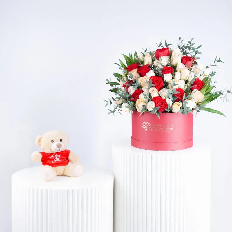 Forever in Bloom Rose Box With Teddy - Gift Sets gift from Buy Any Flowers Dubai in Al Quoz Industrial Area 4, Dubai, UAE