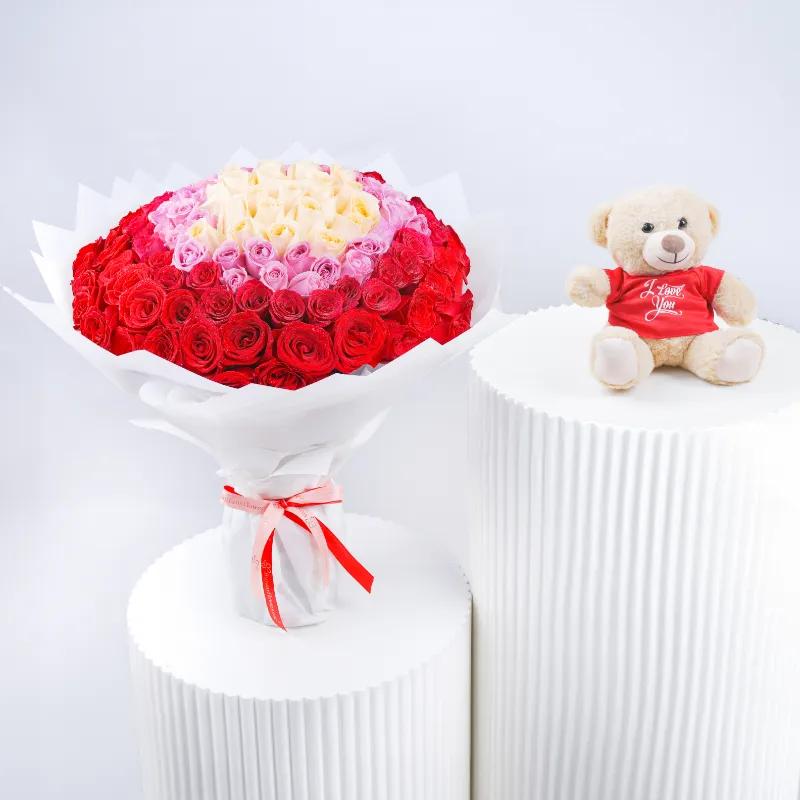 Garden of Love 151 Roses Bouquet and Teddy - Gift Sets gift from Buy Any Flowers Dubai in Al Quoz Industrial Area 4, Dubai, UAE