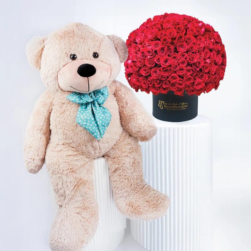Endless Love 175 Red Roses Box With Teddy - Gift Sets gift from Buy Any Flowers Dubai in Al Quoz Industrial Area 4, Dubai, UAE