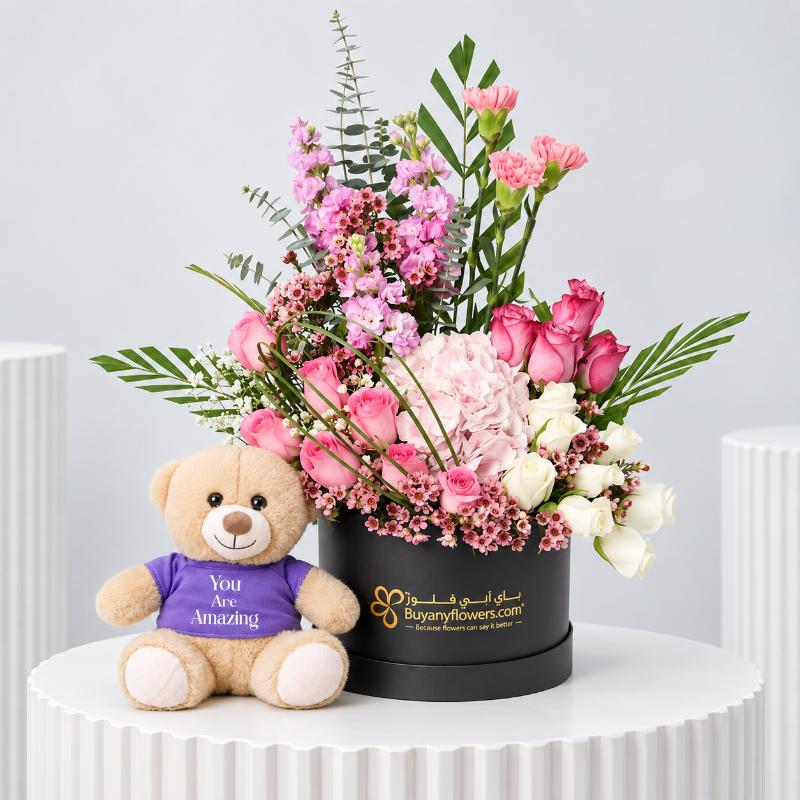 True Wishes Flower Box and Teddy Bear - Flowers gift from Buy Any Flowers Dubai in Al Quoz Industrial Area 4, Dubai, UAE