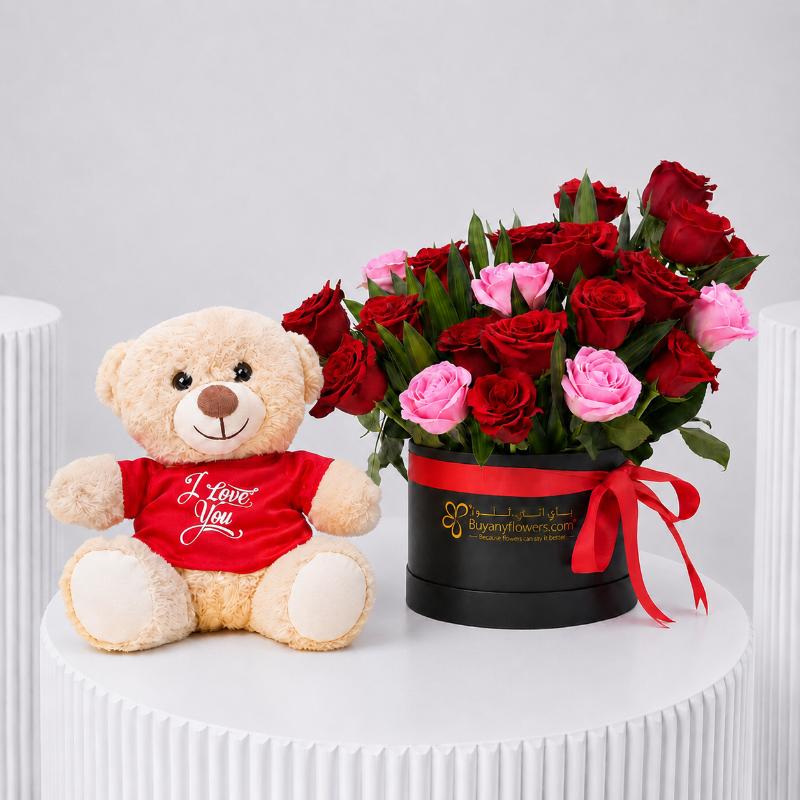 For Love 21 Roses Box and I Love You Teddy in Dubai