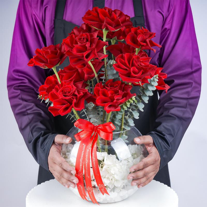 Scarlet Blooms in Fish Bowl - Flowers gift from Buy Any Flowers Dubai in Al Quoz Industrial Area 4, Dubai, UAE - image 3
