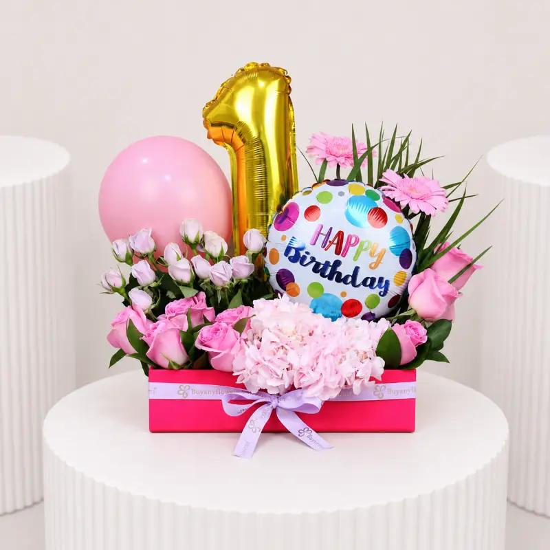 Customize Birthday Bloom Flower Arrangement - Flowers gift from Buy Any Flowers Dubai in Al Quoz Industrial Area 4, Dubai, UAE