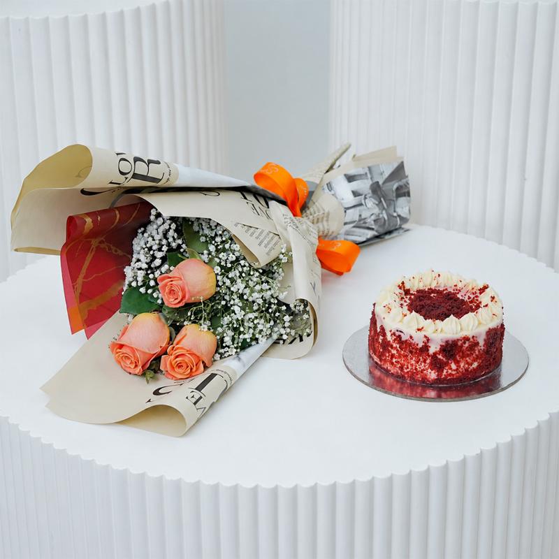 Orange Roses & Red Velvet Combo - Gift Sets gift from Buy Any Flowers Dubai in Al Quoz Industrial Area 4, Dubai, UAE