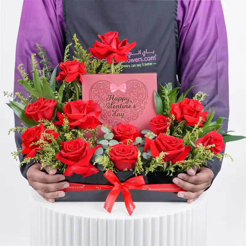 Valentine Red Roses and Chocolate Arrangement - Gift Sets gift from Buy Any Flowers Dubai in Al Quoz Industrial Area 4, Dubai, UAE - image 2