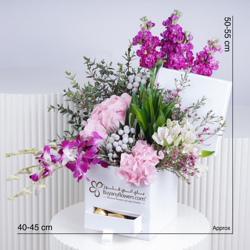 Majestic Flower Box with Chocolates - Flowers gift from Buy Any Flowers Dubai in Al Quoz Industrial Area 4, Dubai, UAE - image 5