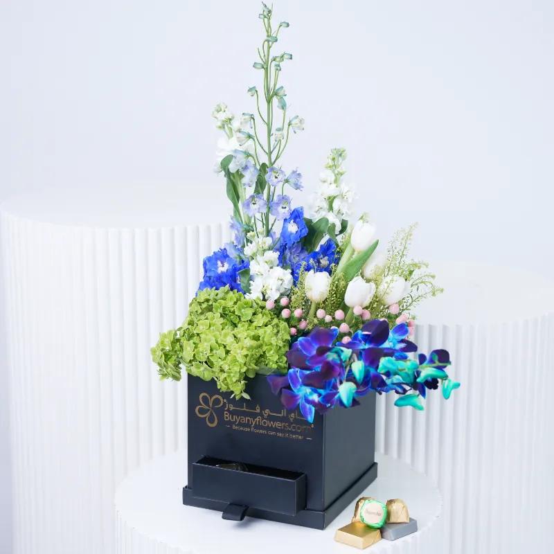 Oceanic Elegance Drawer Box - Flowers gift from Buy Any Flowers Dubai in Al Quoz Industrial Area 4, Dubai, UAE