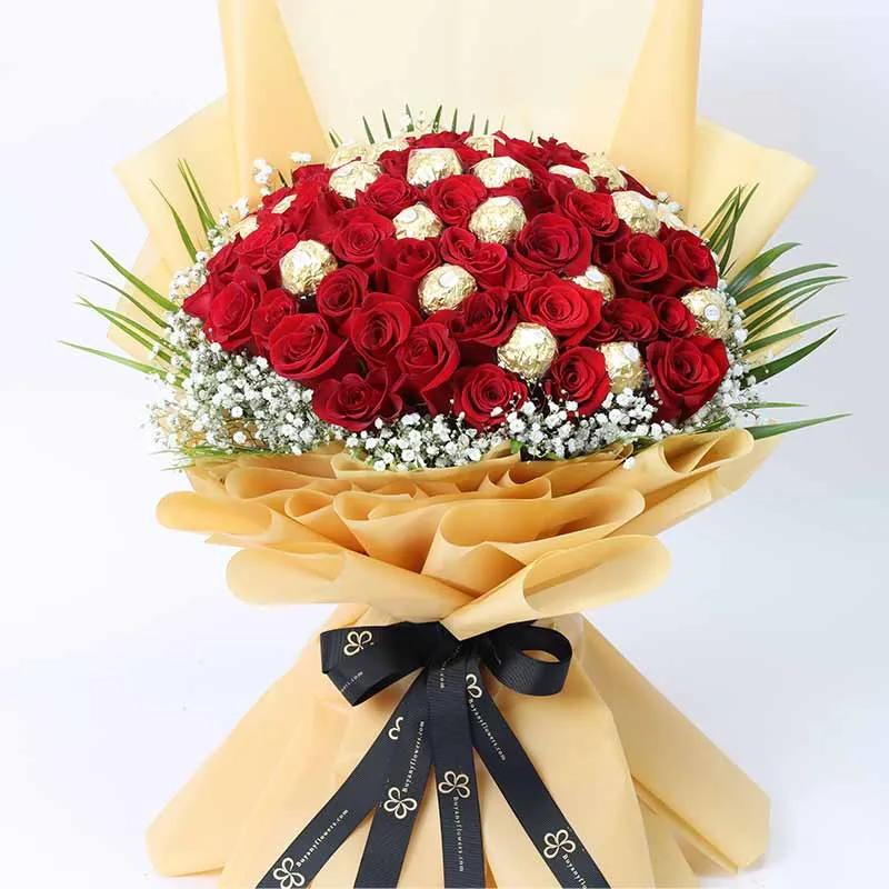 Love 51 Red Roses and Ferrero Bouquet thumbnail 2