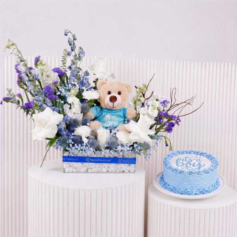Baby Boy Flower Cake and Balloon in Dubai
