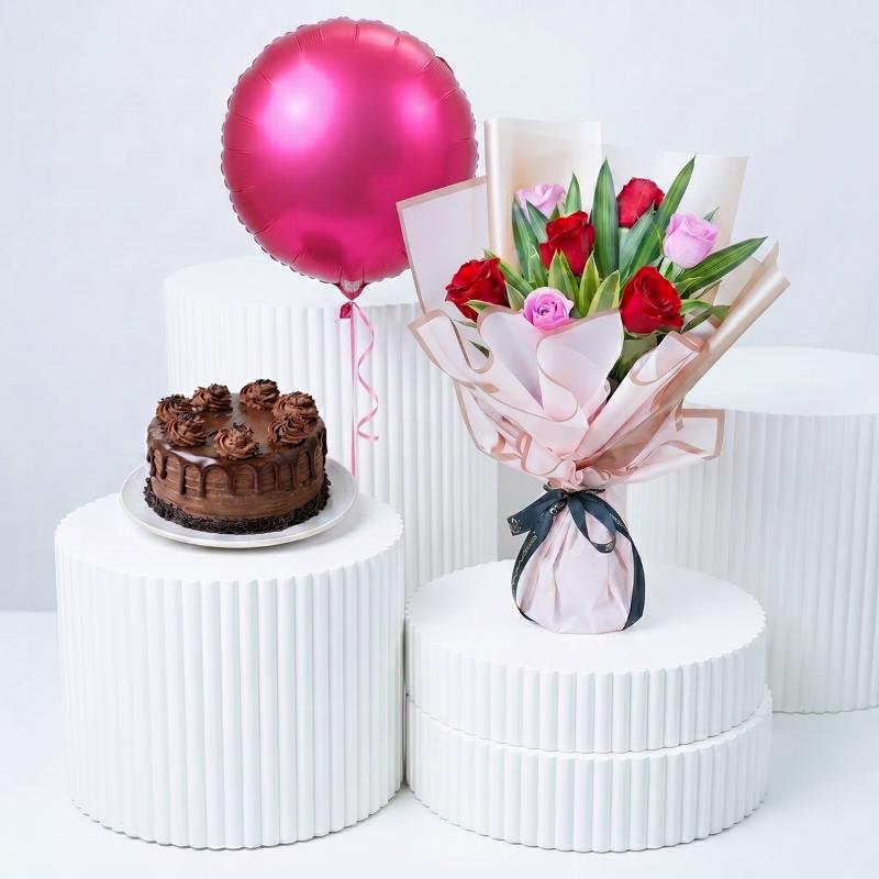 Cute 7 Roses with Cake and Balloon - Gift Sets gift from Buy Any Flowers Dubai in Al Quoz Industrial Area 4, Dubai, UAE