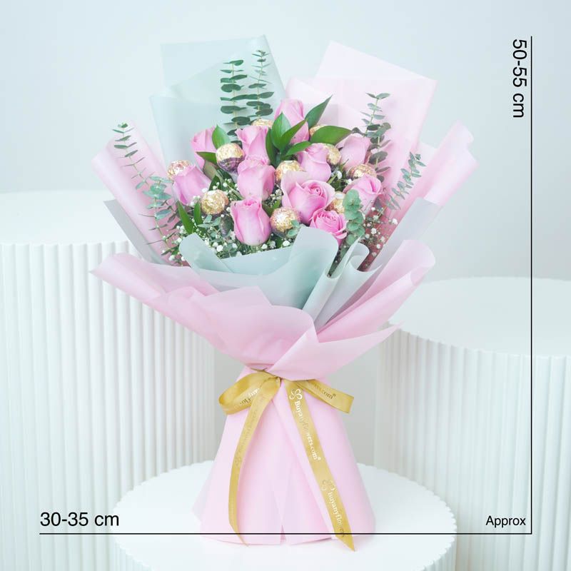 Love 11 Pink Roses and Ferrero Bouquet thumbnail 4