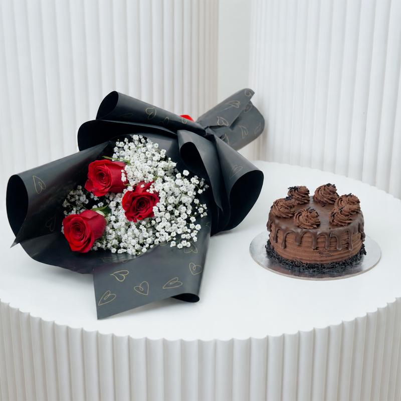 Red Roses & Chocolate Cake Combo - Gift Sets gift from Buy Any Flowers Dubai in Al Quoz Industrial Area 4, Dubai, UAE
