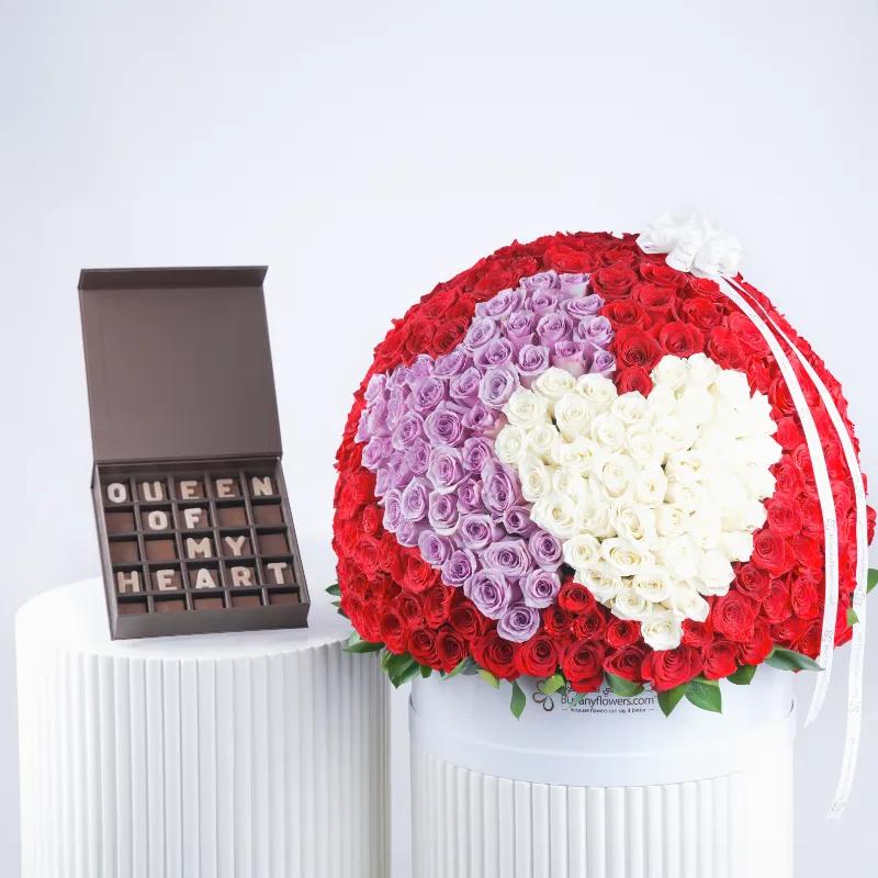 You and I 501 Roses Box and Chocolates - Gift Sets gift from Buy Any Flowers Dubai in Al Quoz Industrial Area 4, Dubai, UAE