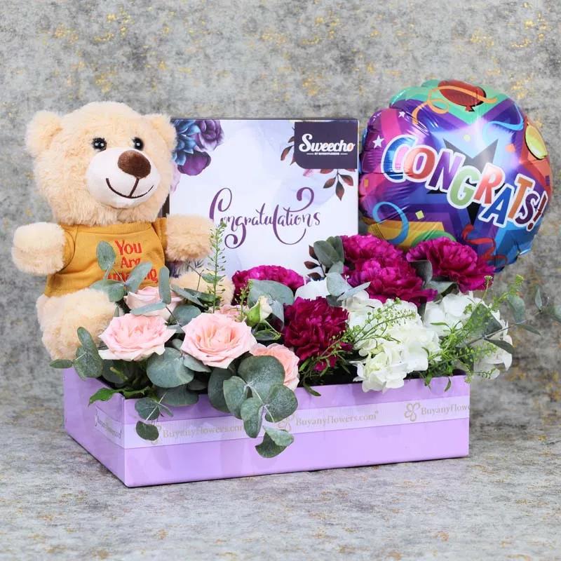 Mauve Congrats Flower Hamper thumbnail 3