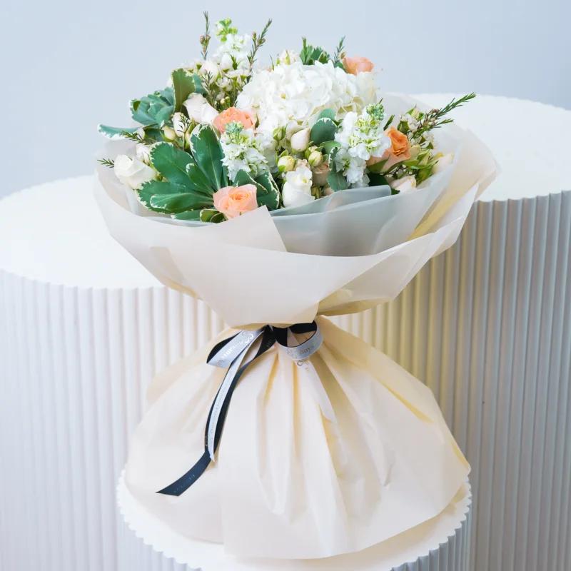 Peach Ivory Flower Bouquet - Flowers gift from Buy Any Flowers Dubai in Al Quoz Industrial Area 4, Dubai, UAE
