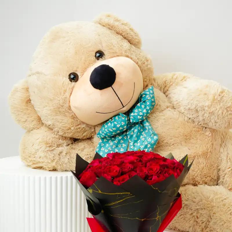 Love 51 Red Roses and 5 Feet Teddy thumbnail 2