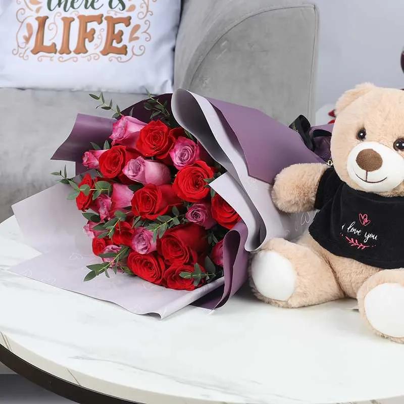 Queen of Heart Bouquet and I Love You Teddy thumbnail 3