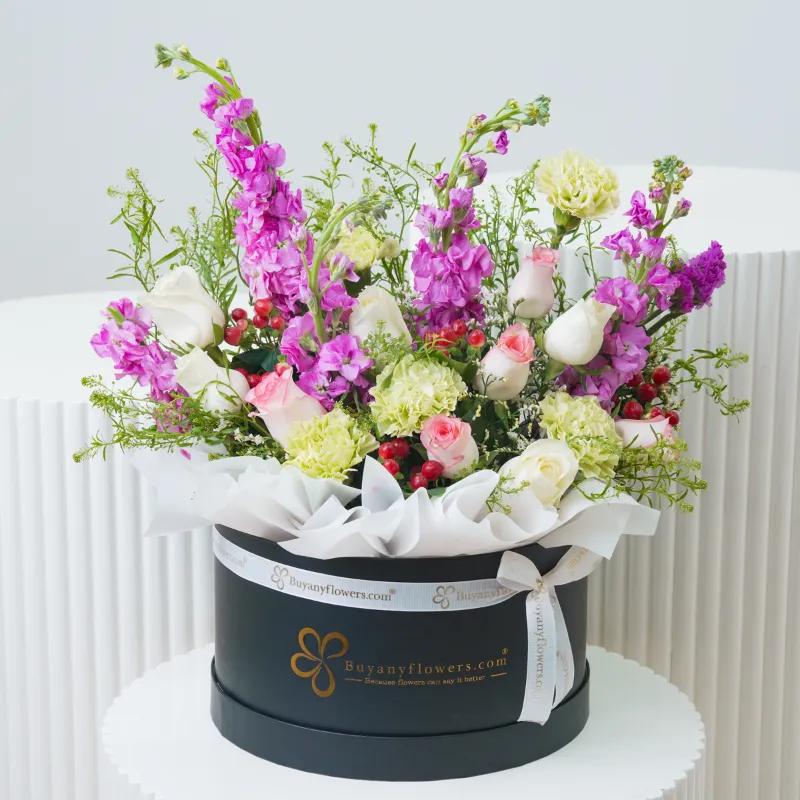 Happiness Bloom Box - Flowers gift from Buy Any Flowers Dubai in Al Quoz Industrial Area 4, Dubai, UAE