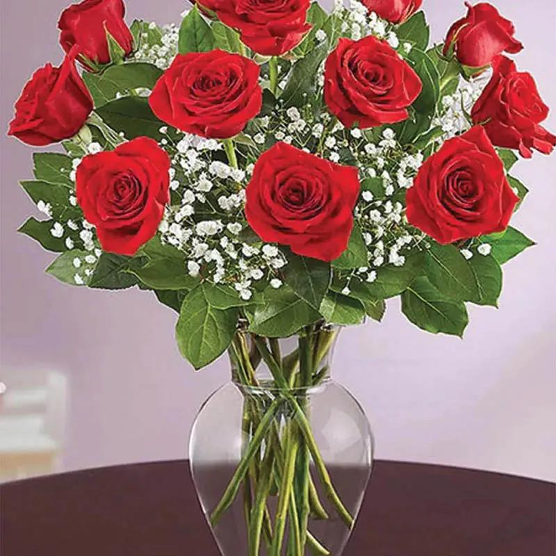 Elegant 12 Roses In Vase thumbnail 2