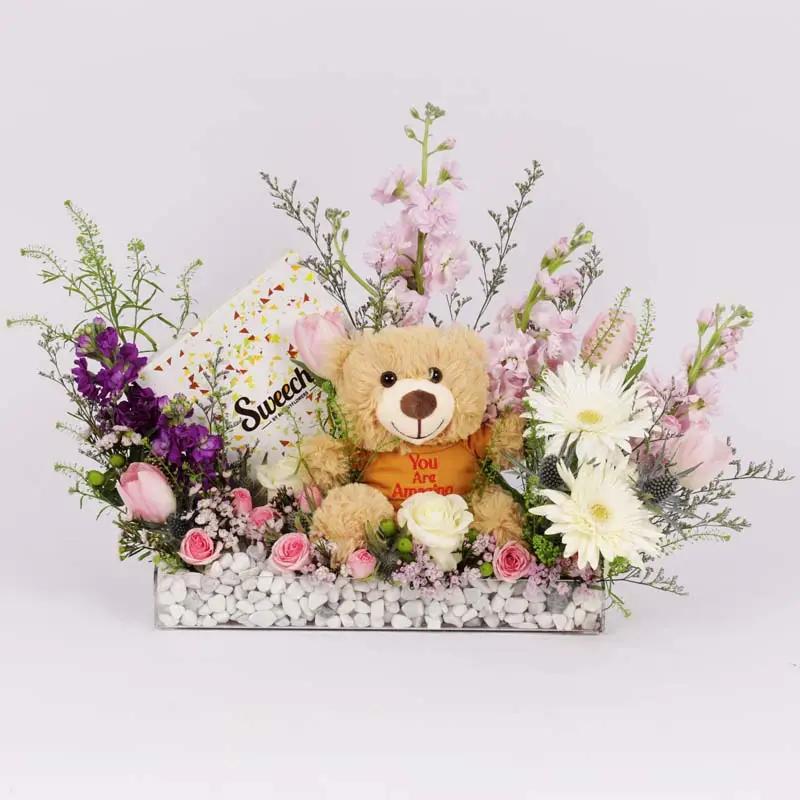 Amazing Flowers Chocolates and Teddy Arrangement thumbnail 4