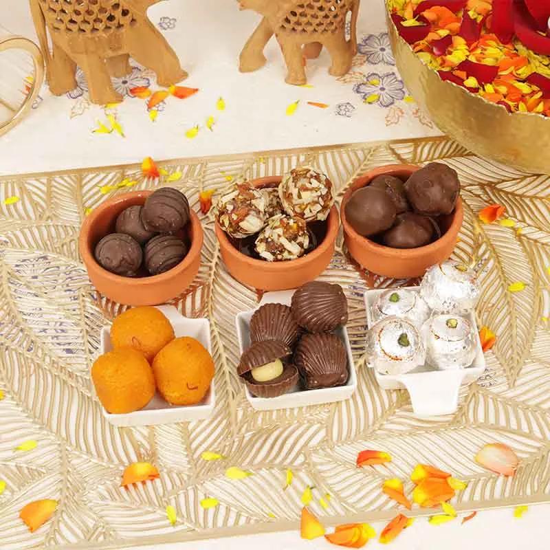 Diwali Sweets and Chocolates in Bamboo Tray thumbnail 4