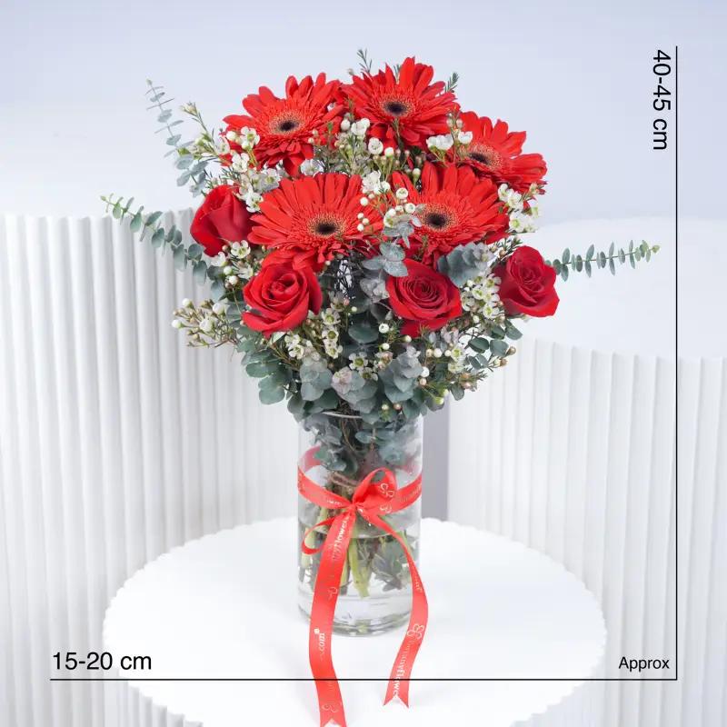 Crimson Gerbera and Roses in Vase - Flowers gift from Buy Any Flowers Dubai in Al Quoz Industrial Area 4, Dubai, UAE - image 4