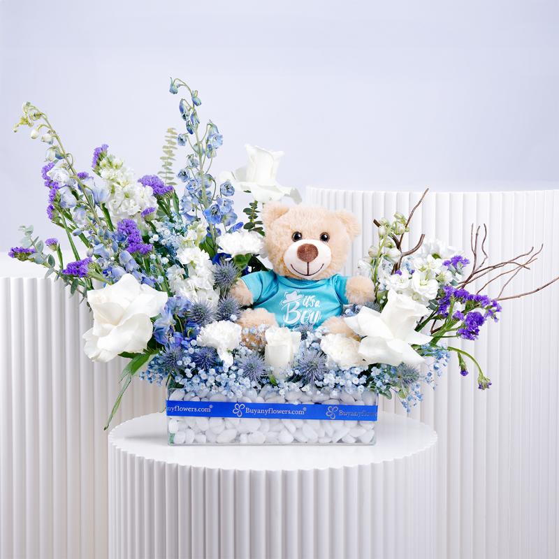Cloud Baby Boy Celebration Tray - Flowers gift from Buy Any Flowers Dubai in Al Quoz Industrial Area 4, Dubai, UAE